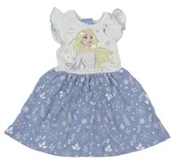 Bielo-modré šaty s listy a Elsou s flitrami Disney