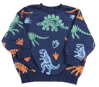 Tmavomodrá oversize mikina s kostrami dinosaurů F&F