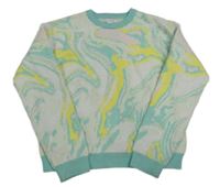 Bielo-tyrkysovo-žltý vzorovaný sveter Primark