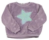 Levandulová chlpatá mikina s hvězdou z překlápěcích flitrů H&M