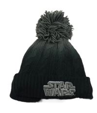 Šedo-černá pletená čepice s nápisem a bambulí - Star Wars Next