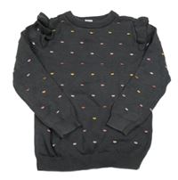 Antracitový bodkovaná ý sveter s volánikmi Primark