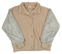 Béžovo-šedá huňato/chlupatá propínací mikina Zara