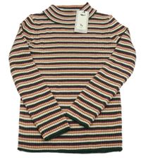 Nové - Farebný pruhovaný rebrovaný svetrový rolák Tu