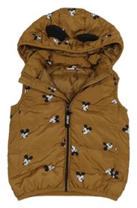 Hnedá šušťáková zateplená vesta s Mickeym a kapucňou H&M