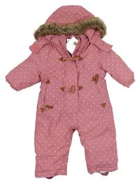 Nové - Staroružová bodkovaná á šušťáková zimná kombinéza s kapucňou Topomini