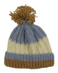 Modro-smetanovo-hnedá pletená čapica s brmbolcom
