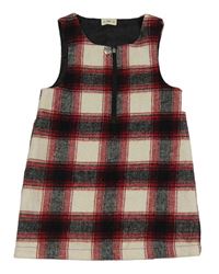 Béžovo-čierno-červené kockované vlnené šaty F&F