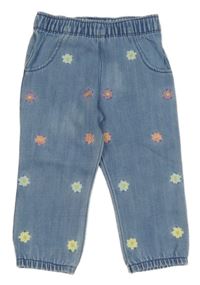 Modré teplákové rifle s výšivkami květů M&S