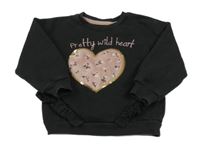 Čierna mikina so srdcem s kvetmi a flitrami C&A