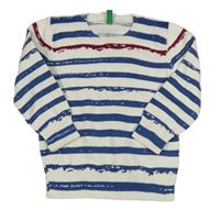 Bielo-modrý pruhovaný ľahký sveter Benetton