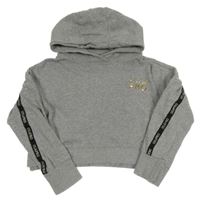 Sivá melírovaná crop mikina s nápisom a kapucňou USA pro