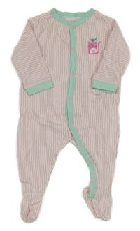 Bílo-růžový pruhovaný overal s kočkou Tchibo