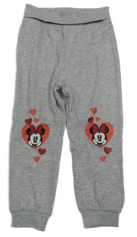Sivé melírované ľahké tepláky s Minnie a srdiečkami Disney