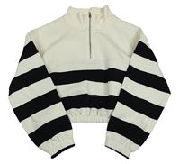 Smetanovo-čierna crop mikina s pruhmi H&M