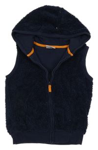 Tmavomodrá chlpatá podšitá prepínaci vesta s kapucňou Topolino