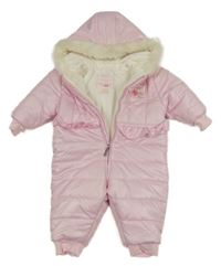 Růžová šusťáková zimní kombinéza s výšivkou a kapucí Mayoral