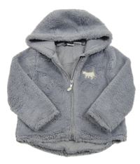 Levandulová chlupatá podšitá propínací mikina s kočkou a kapucí