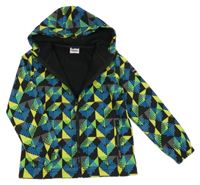 Černo-zeleno-žlutá vzorovaná softshellová bunda s kapucí Yigga