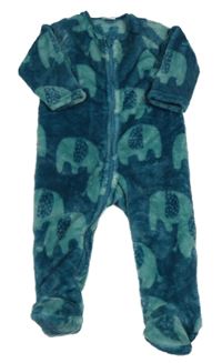 Tmavozelený chlupatý overal se slony Next