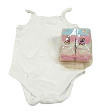 2set - Bílé body + bílo-růžové ponožky s medvědem