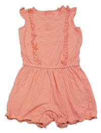 Korálový bavlnený kraťasový overal s volány Lupilu