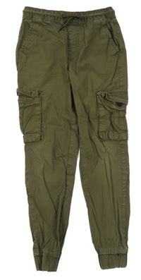 Khaki plátenné slim cargo cuff nohavice Denim Co.