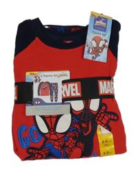 Nové - Červeno-tmavomodré chlupaté pyžamo se Spidermanem Marvel