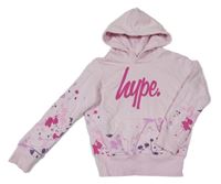 Světlerůžová mikina se skvrnami a kapucí Hype