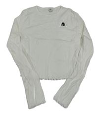 Bílé crop žebrované triko s výšivkou River Island