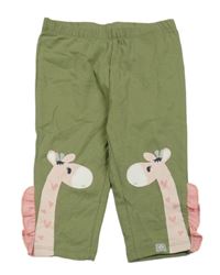 Khaki lehké tepláky s žirafami Liegelind