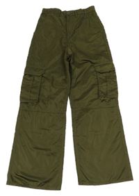 Khaki saténové široké nohavice s vreckami H&M