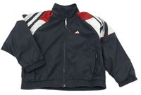 Tmavošedo-bílo-červená šusťáková sportovní bunda s logem Adidas