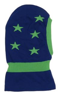 Modro-zelená pletená podšitá kukla s hvězdami 