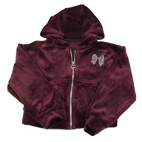 Slivková zamatová prepínaci crop mikina s mašličkou a kapucňou Nutmeg