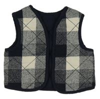 Tmavomodro-biela kockovaná tepláková prešívaná vesta Tu