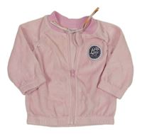 Svetloružová zamatová prepínaci mikina s nášivkou DIRKJE