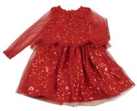 Červené tylové/flitrové slavnostní šaty 