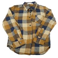 Hnědo-tmavomodrá kostkovaná košile H&M