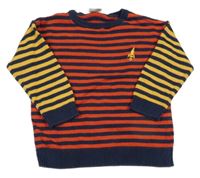Červeno-tmavomodro-žltý pruhovaný ľahký sveter F&F