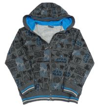 Tmavošedo-modrá vzorovaná propínací mikina se StarWars a kapucí 