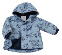 Svetlomodrá šušťáková zateplená bunda s dinosaurami a kapucňou Primark