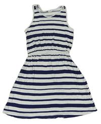 Bielo-tmavomodré pruhované šaty H&M