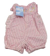 Růžovo-bílý kostkovaný kraťasový overal s kačenkami Jojo Maman Bébé