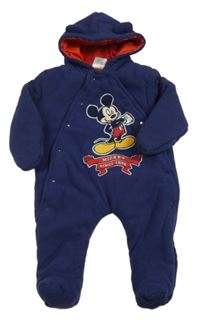Tmavomodrá fleecová zateplená kombinéza s Mickeym a kapucí Disney