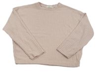 Svetloružová rebrovaná úpletová crop mikina H&M