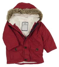 Vínová šusťáková zimní bunda s kapucí s kožešinou Topomini