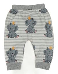 Šedo-bílé pruhované tepláky se slony 
