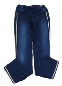 Tmavomodré skinny teplákové rifle s trblietavymi pruhmi Pocopiano