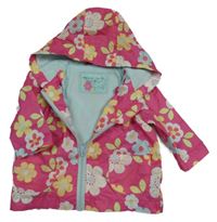 Ružová kvetovaná šušťáková jarná bunda s kapucňou